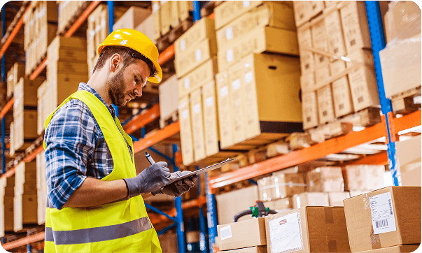 Warehouse worker with hardhat